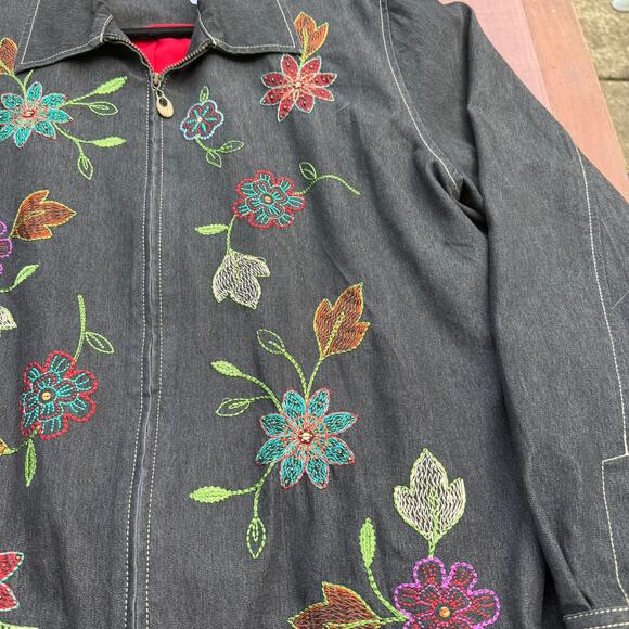 Alfred Dunner Denim Floral Embroidered Jacket - Size 16 - Picture 4 of 7